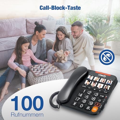 VTech Schnurgeb./Schnurloses Telefon, Digit. Anrufbeantworter, 8 Foto-Direktwahltasten, große Tasten/Display, hörgerätekompatibel, Lautstärkenregler, Opt. Rufanzeige, Anrufblocker | CL6550