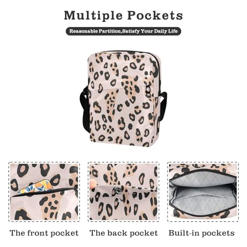 messenger bag mens shoulder bag Casual Purse Cross Body Adjustable Strap for Shopping Shopping- Beige Leopard2