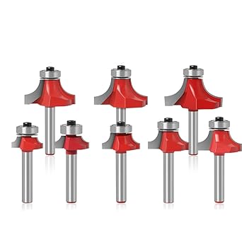 WSOOX 8PCS Round-Over Router Bit Set 1/4 Inch Shank Radius Forming Roundover Beading Router Bit ( Radius in 1/8