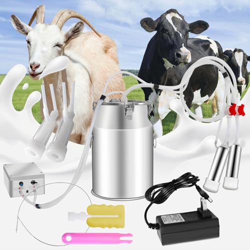Cow and Goat Milking Machine Electric 10 L Goat Milker Machine 5200mAh Rechargeable Vacuum Pump Milker with Food-Grade Auto-Shutoff Check Valve 4 Silicone Teat Cups for Small Farms & Homestead