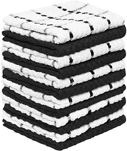 Zeppoli Kitchen Towels 12 Pack - 100% Soft Cotton - Hand Towels 15" x 25" - Dobby Weave - Black Dish Towels for Drying Dishes - Super Absorbent Cleaning Cloths