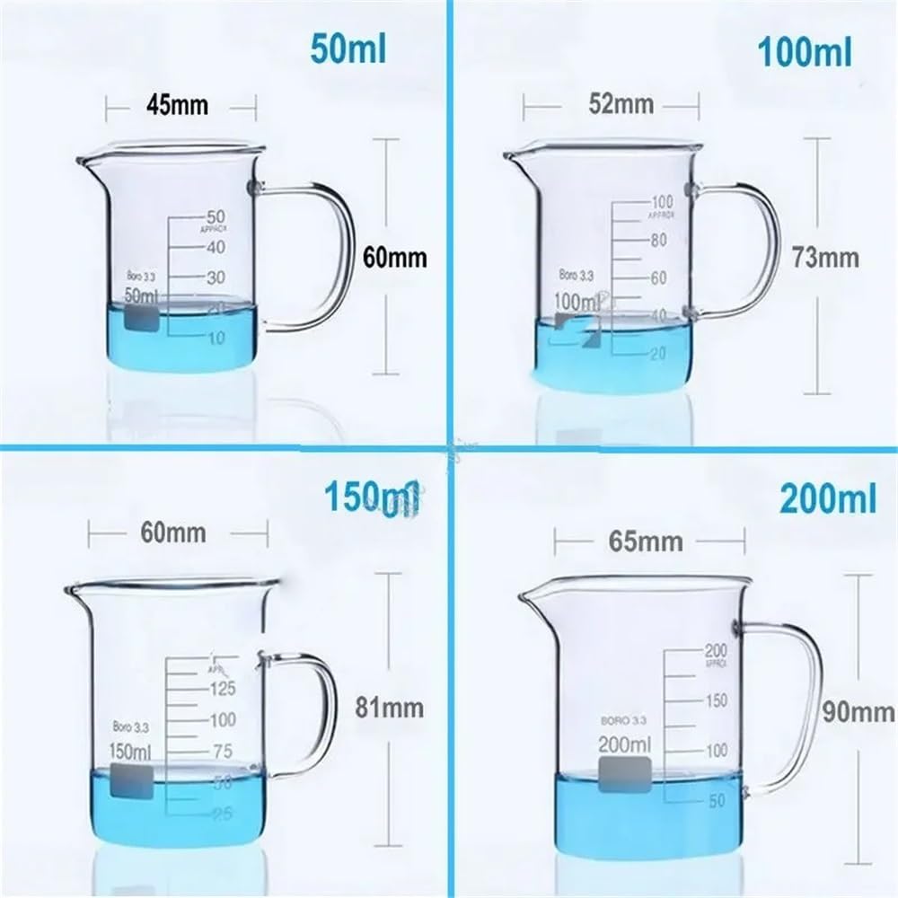 Vetreria da laboratorio 1 pz. Becher in vetro borosilicato 3.3 da 50 ml a 2000 ml con manico da laboratorio(2000ml)