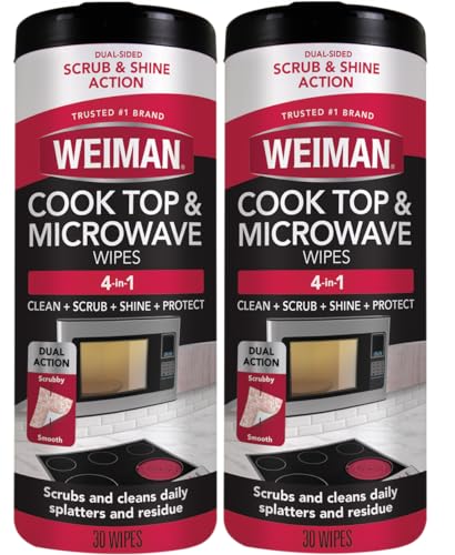 Comparison: Best Cleaner For Induction Cooktop 11 Weiman Glass Cooktop and Microwave Wipes - 2 Pack - Cleaner for Daily Use Professional Home Kitchen Cooktop Cleaner and Polish Use on Induction Ceramic Gas Portable Electric - 60 Wipes Total