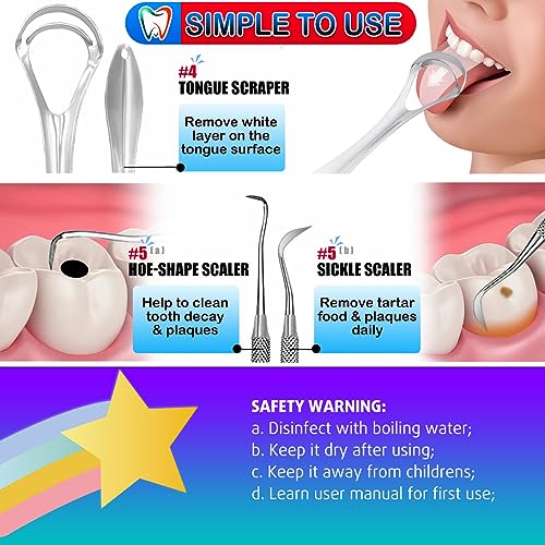 Dental Tools, Teeth Cleaning Tools, Plaque Remover for Teeth, Professional Dental Hygiene Kit, Stainless Steel Tooth Scraper Plaque Tartar Cleaner, Dental Pick Scaler Oral Care Tools Set - with Case