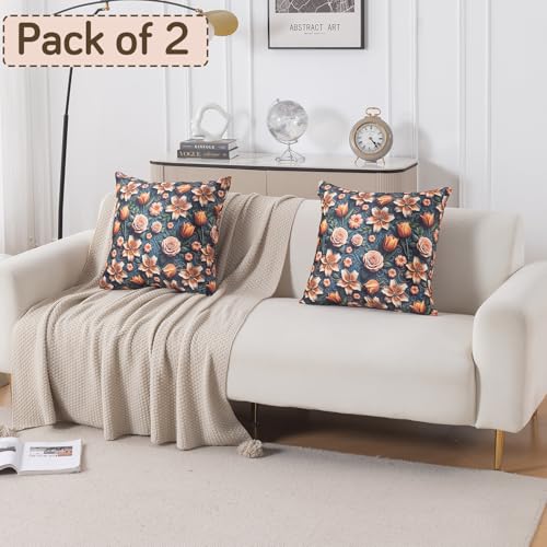 Image of HOKIPO 'Nature Muse 7D' Premium HD Printed Holland Velvet Cushion Cover for Sofa| 22x22 Inch (55x55 cm) | Pack of 2, Nocturne Rose (IN-924-D2*2)