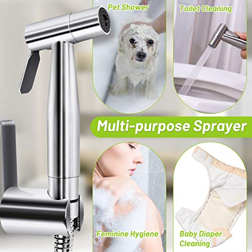 DJROLL Handheld Bidet Sprayer for Toilet, Spray Attachment with Hose for Feminine Wash, Baby Cloth Diaper Washer, Stainless Steel Cleaner and Shower Sprayer for Pet, Bathroom or Toilet - Image 4