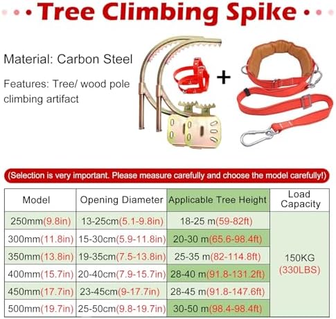 Adjustable Tree Climber Spikes, Portable Carbon Steel Climbing Gear for Tree Work and Fruit Picking,