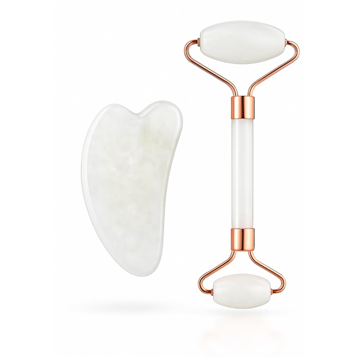 White Jade Roller & Gua Sha Facial Tools Set – Natural White Stone Face Roller for Upper Face & Gua Sha for Jawline Sculpting, Lifting & Reducing Puffiness | Cooling Skincare Tool for Women