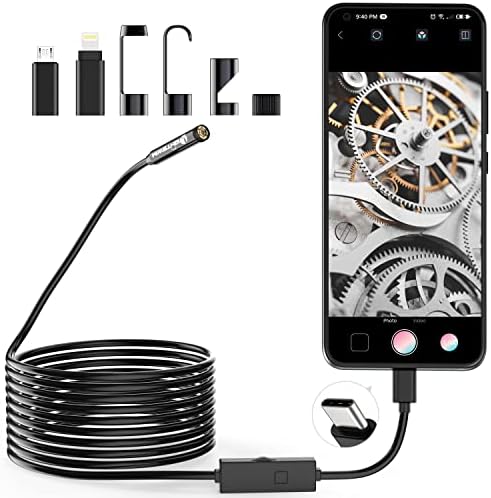 1920P Endoscope Snake Inspection Camera, Lightswim Type C Borescope, Scope Camera with 8 LED Lights for Android and iOS Smartphone, iPhone, iPad, Samsung (16.5 FT/5M)