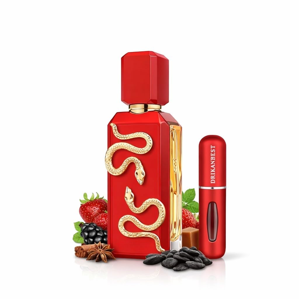 VENENO SCARLET Perfume Unisex 100ml – Fragancia Dulce con Fresa, Caramelo, Vainilla y Cuero – Aroma Intenso y Duradero + Atomizador Drikanbest de Regalo