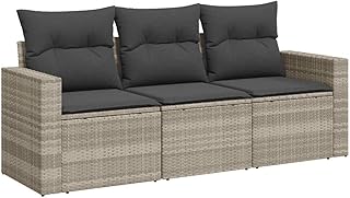 vidaXL Garten Sofa Garnitur 3-TLG., Gartenmöbel Set mit Kissen, Sitzgruppe für Garten Terrasse, Modular Gartensofa Lounge, Hellgrau Poly Rattan