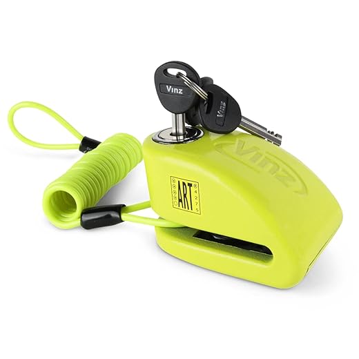 VINZ Pico Schijfremslot | Remschijfslot met Alarm & ART4 Keurmerk | Motorslot/Scooterslot - Geel