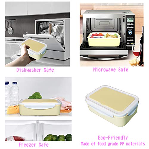 Uptrust Bento Lunch Container For Kids, Bento Adult Box With 3 Compartment. Leak-Proof, Microwave Safe, Dishwasher Safe, Freezer Safe,Meal Fruit Snack Packing Box(Spoon&Fork Included,Yellow-White) #TOP2