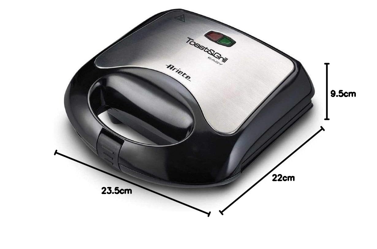 Ariete 1980 Toast & Grill Easy, Sandwich Maker, 750W, Spia accensione, Silver/Nero