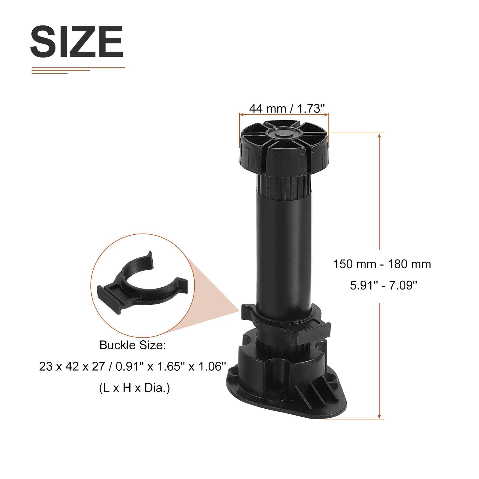 DTGN 150x44mm(LxW) Adjustable Leveling Feet - 4Pack- Good for Furniture - Leveler Support Frame Replacement Legs - Black - Image 2