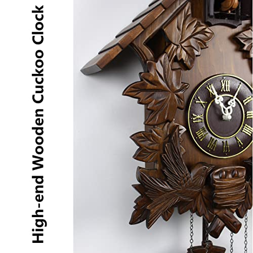 Zyiqq High-End Wooden Cuckoo Clock, Retro Maple Leaf Design Hourly Timekeeping Cuckoo Wall Clock With Pendulum For Living Room Wall Quartz Clock Decoration #TOP2