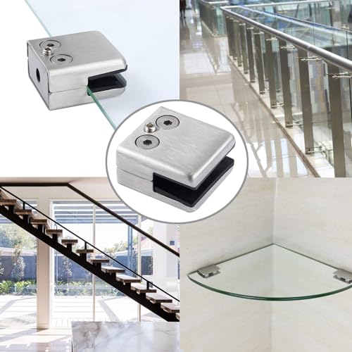 Proster Edelstahl Glashalter Klemmhalter 9-10mm Glasklemmen 16 STÜCK M Größe Edelstahl 304 Glas Klemmen Einstellbare Glas Halterung Flache Rückseite für Pfosten Geländer Treppengeländer Balkon