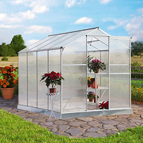 Walk-In Polycarbonate Greenhouse With Roof Vent For Ventilation & Rain Gutter, Hobby Greenhouse For Winter #TOP5