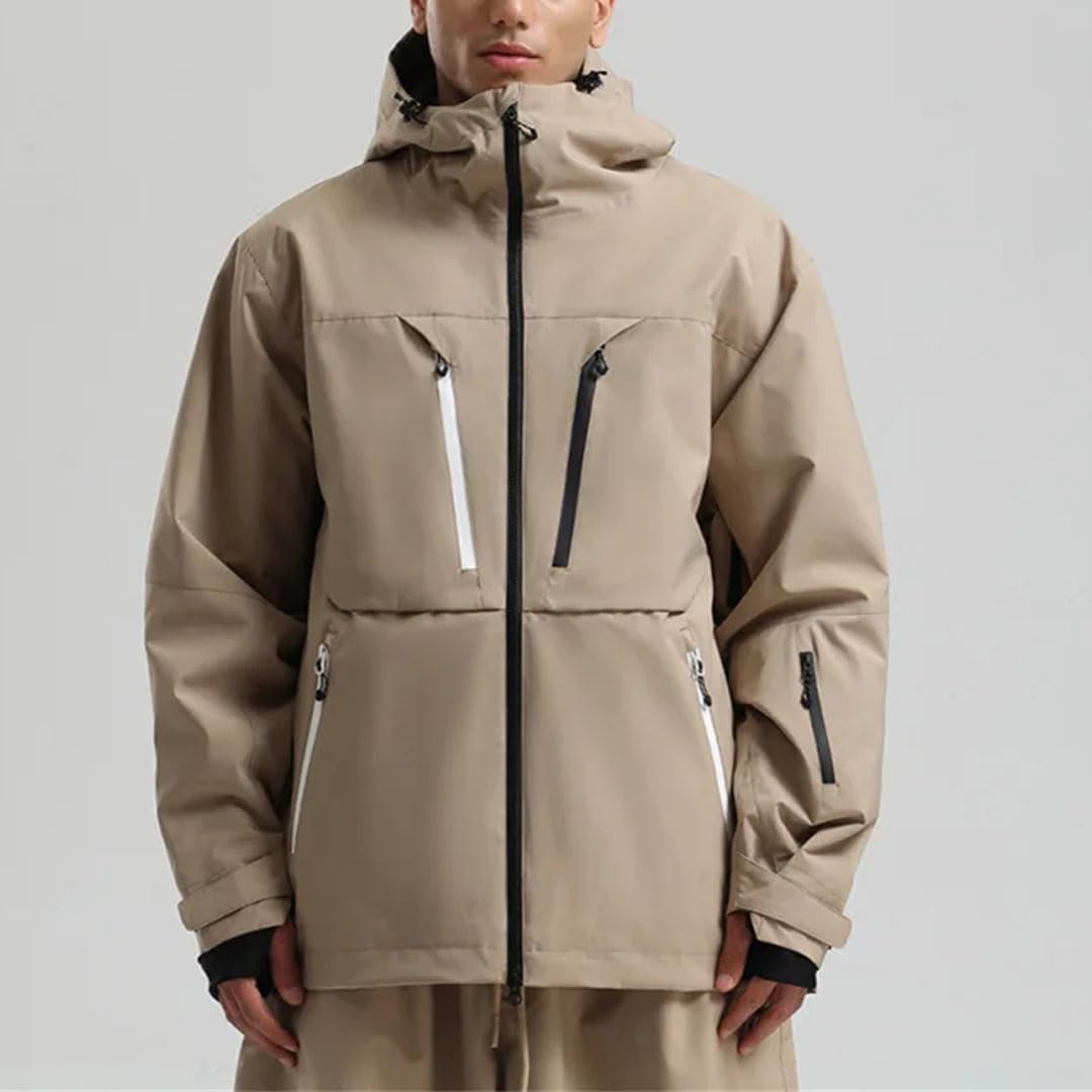 Men’S Ski Jacket Workwear Style Snowboard Coat Loose Fit Breathable Hooded Long Sleeve Coat