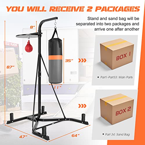 Gymax Boxing Stand With Filled Punching Bag & Speed Ball, 2 In 1 Height Adjustable Heavy Duty Boxing Station With Sandbag & Weight Plate Rack, Free Standing Box Machine For Adults Teenagers (Black) #TOP6