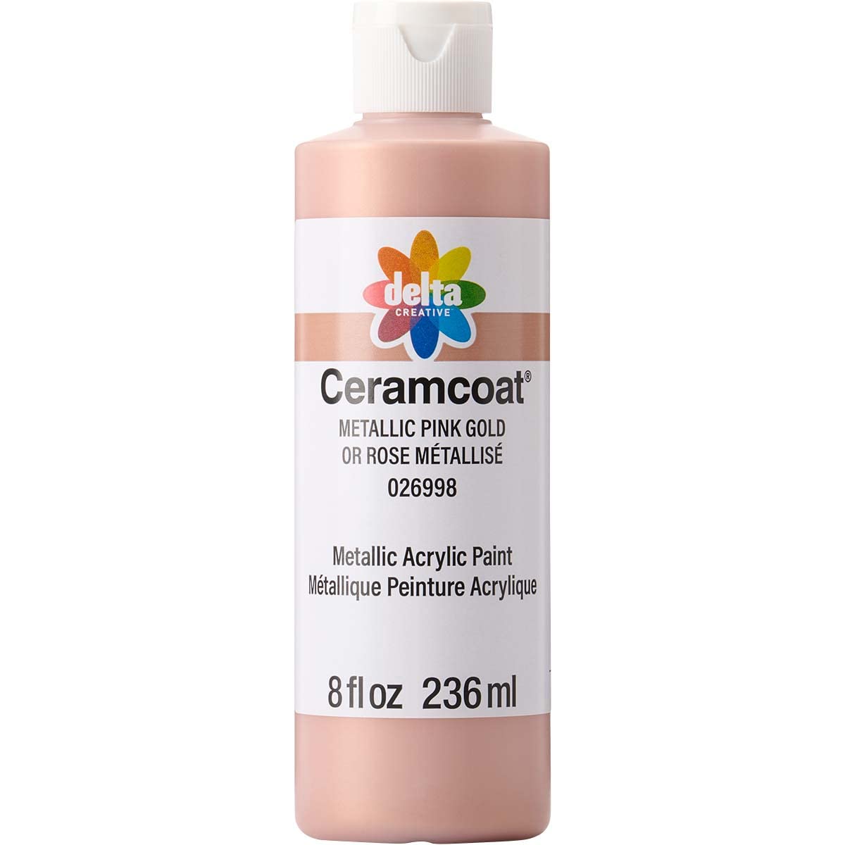 Peinture acrylique Delta Ceramcoat fini métallisé teinte or rose flacon contre les couleurs ternes