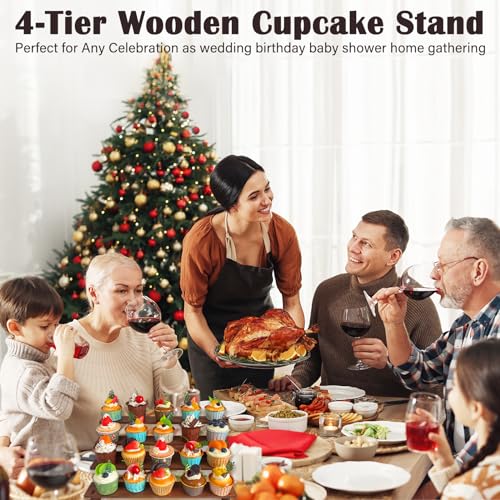 Umgozrz Wooden Cupcake Stand 4 Tier Cupcake Stand Cupcake Holder Rustic Wood Cupcake Display Stand Wooden Dessert Display Stand thumb #5