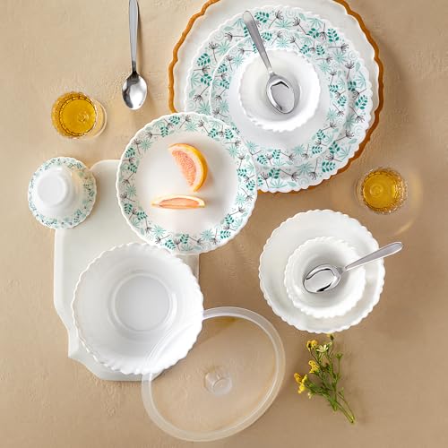 Image of Larah by Borosil Silk Series Stardust Opalware Dinner Set with Steel Spoon | 41 Pcs for Family of 6 | Microwave & Dishwasher Safe | Bone-Ash Free | Crockery Set for Dining & Gifting | Plates & Bowls