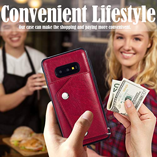 Kudex Samsung S10E Case Wallet Card Holder, Leather Folio Flip Full Body Protective Back Case Cover [Stand Feature] Wrist Strap & [4-Slots] Id&Credit Cards Pockets For Samsung Galaxy S10E (Red) #TOP7