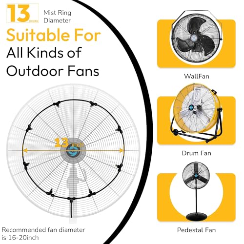 Image of Tornado 13 Inch Outdoor Misting Kit for Fan Cooling, Portable Misting System with 19.6FT Line & 5 Brass Nozzles for Patio, Backyard, Porch, Garden, Fits Most Outdoor Fans