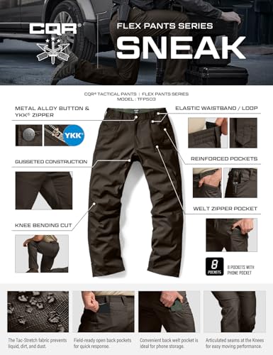 Image of CQR Men's Flex Stretch Tactical Pants, Water Resistant Ripstop Cargo Pants, Lightweight EDC Outdoor Work Hiking Pants