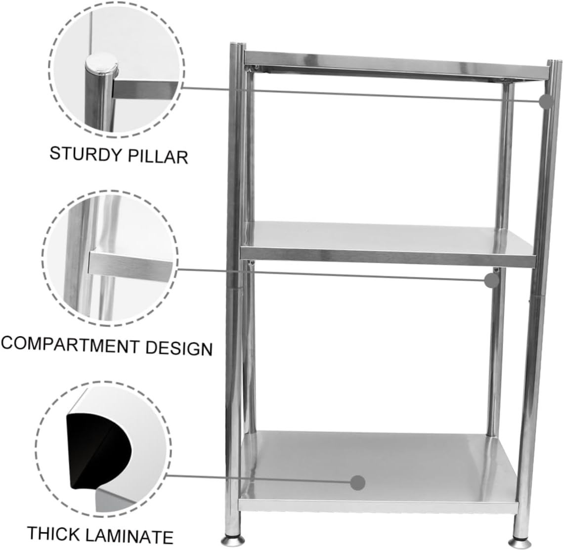 Multifunctional Kitchen Storage Rack 3-Tier Free-Standing Organizer for Balcony Food-Grade Metal Easy Assembly for Home and Restaurant Use