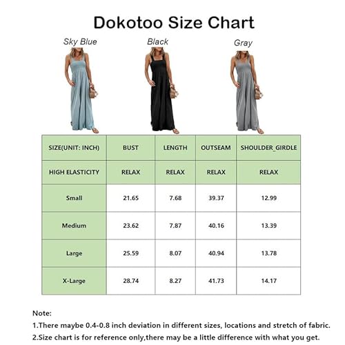 Dokotoo Women's Loose Casual Crewneck Jumpsuits For Women Solid Sleeveless Elasitic Stretchy Wide Leg Long Romper Summer Beach Overall Sky Blue Small #TOP5