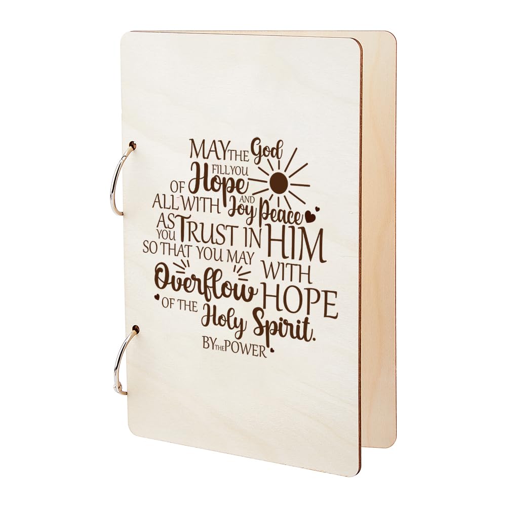 SUPERDANT Blessing Text Greeting Card Organizer May the God of Hope Fill You with All Joy Wedding Journal Birthday Cards Keeper Text Planner Card Holder Wooden Keeper Binder Photo Album Keepsake Gifts