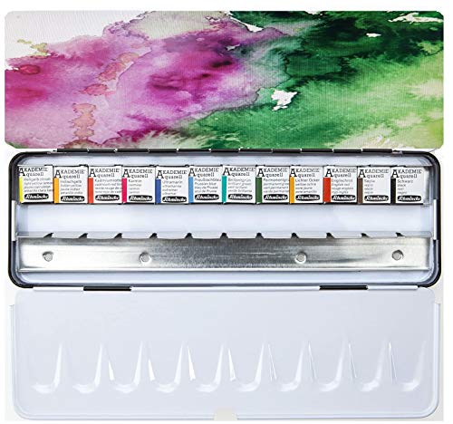 Schmincke ACADEMIA Acuarela Caja Metal, 12 x 1/2 Pozos de Acuarelas 75 714 097