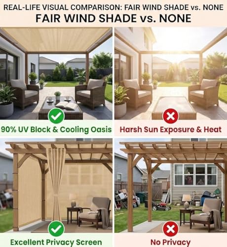 FAIR WIND 90% Sun Shade Cloth with Improved Grommets 10’ X 10’ Outdoor Sun Screen Fabric Cover for Patio Garden Pergola Canopy - Khaki by FAIR WIND - Used condition - Image 8