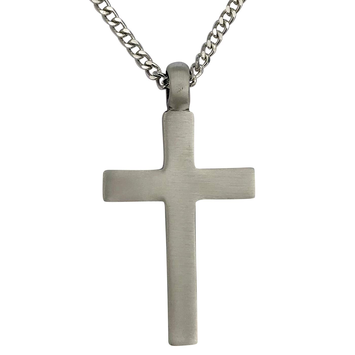 DragonWeavePewter Plain Large Cross Pendant with Extra Large Bail, on Men's Heavy Curb Chain Necklace, 24"