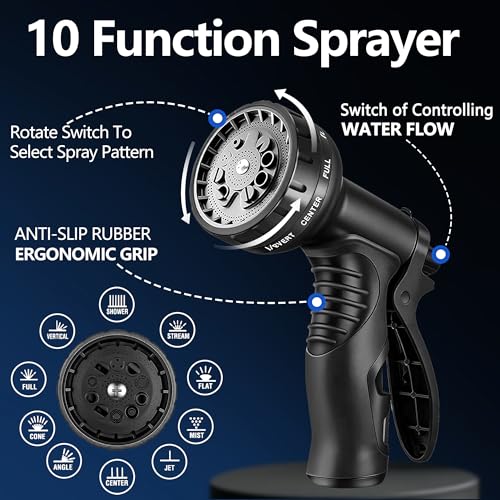 Flexible Garden Hose 50 FT, Ultra Lightweight Water Hoses 50FT w/10 Function Sprayer and 3/4" Brass Fittings, Kink-Free, Sturdy, Abrasion Resistant for Yard, Lawn, Outdoor and Gardening(Black) by HENCUK - Image 6