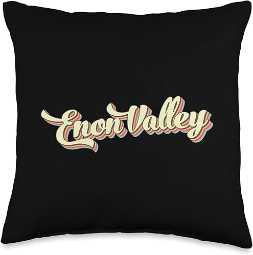 Enon Valley Retro Vintage Style T-ShirtsEnon Valle Enon Valley Tshirt Retro Art Baseball Font Vintage Throw Pillow, 16x16, Multicolor