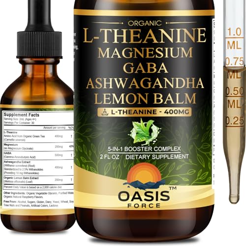 OASIS FORCE 2 Pack L Theanine Drops L-Theanine Supplement 400mg for Adults & Kids with GABA Magnesium & Ashwagandha Natural Sleep Focus & Relaxation Support Vegan Alcohol-Free Non-GMO 4 FL OZ