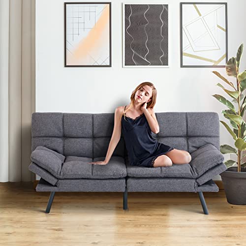 Opoiar Futon Sofa Bed,Convertible Memory Foam Couch Bed,Modern Sleeper Sofa,Adjustable Armrest&Backrest,Breathable Linen Futon Sets For Compact Living Spaces,Office,Apartment,Dorm,Bonus Room,Grey #TOP5