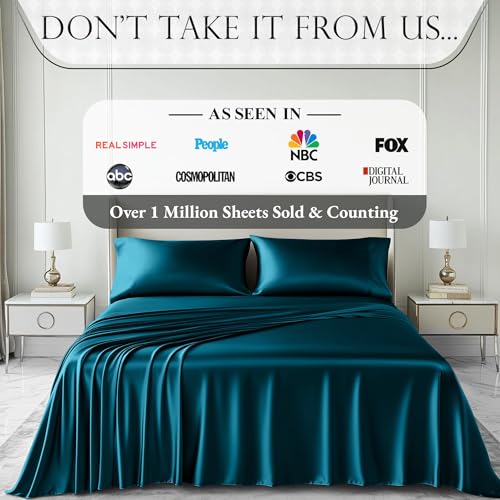 DECOLURE Satin Bed Sheets - 4 Piece Luxury Silky King Size Bedding Set - Softer Than Silk, Wrinkle-Free with 15” Deep Pocket Fitted Sheet, Perfect for Hair & Skin, Gifts for Women (Sea Teal-01) - Image 8