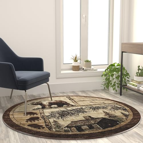 Flash Furniture Vale Collection Wildlife Area Rug - Rustic Brown