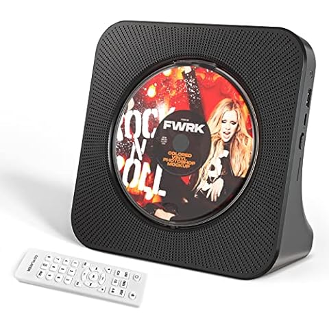 QUALORI CD Player with Bluetooth Output and Input,Desktop CD Player with Speakers for Home, CD Music Player with Remote Control,FM Radio,LED Screen,Support AUX Input/Output-Black Cover