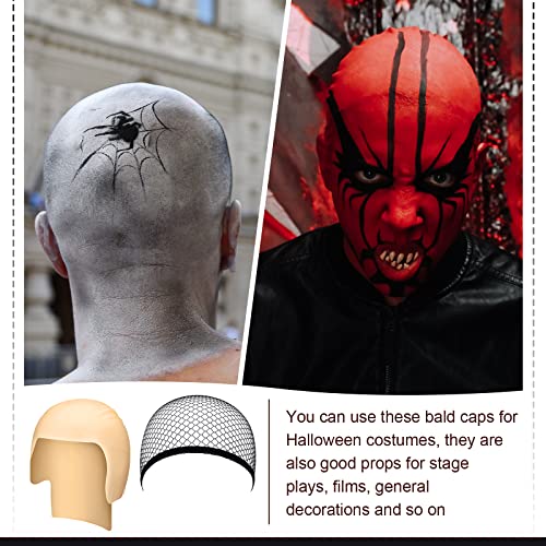 Chunyin 24 Pieces Halloween Bald Caps Makeup Latex Bald Head Wig Cap Set Bald Hat Cosplay Black Mesh Weaving Hair Net For Adults Makeup Party Theme Costume Accessories, 7.5 Inches In Diameter #TOP3
