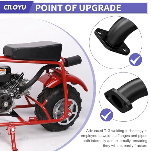 Image of Central Long Mini Bike Exhaust Header Pipe with Muffler Kit Compatible with GMB100 Coleman CT100U 79cc 3HP Engine 154F 3.0HP Predator 98cc GPS Rascal 98 Lite Minibike Parts Black