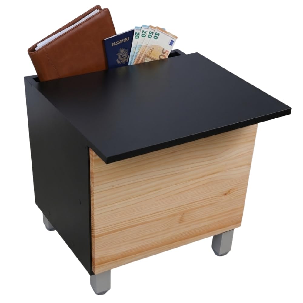 Hidden Nightstand with NFC Lock + App | Black Furniture with Natural Pine Door | Camouflaged Safe | Secret Compartment | Hidden Storage Cabinet | Smart Secure Furniture for Valuables | Beetle Print