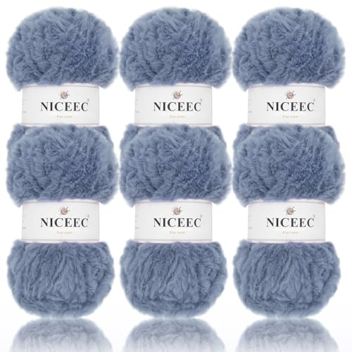 Image of NICEEC Faux Fur Yarn Super Soft, Chunky & Fluffy, Eyelash Yarn for Crochet & Knitting(Total Length 210yds /10.6oz) - Grayish Blue /300g