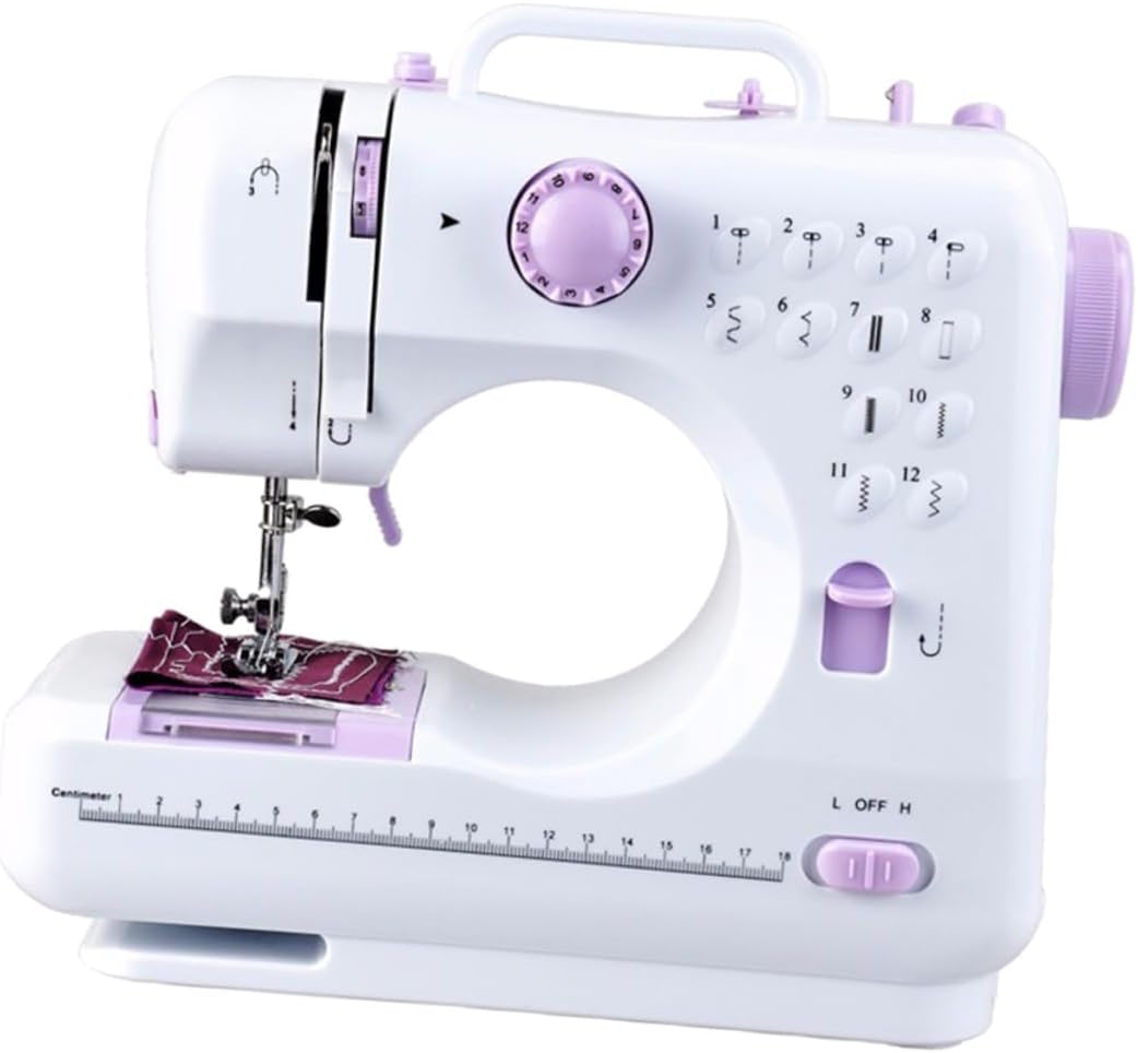 Multifunction Mini Household Sewing Machine with Built Patterns Portable Double Thread Mending Tool for Beginners and Everyday Textile Projects US Plug