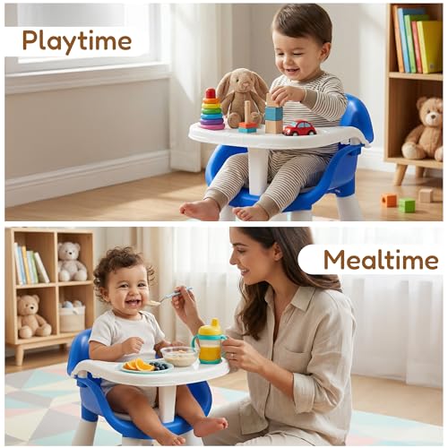 Image of Baybee Booster Seat for Baby | Feeding Chair with Tray | Portable Dining Seat for Toddlers | Baby Feeding Solution for Home & Travel (0-6 Years, Blue)