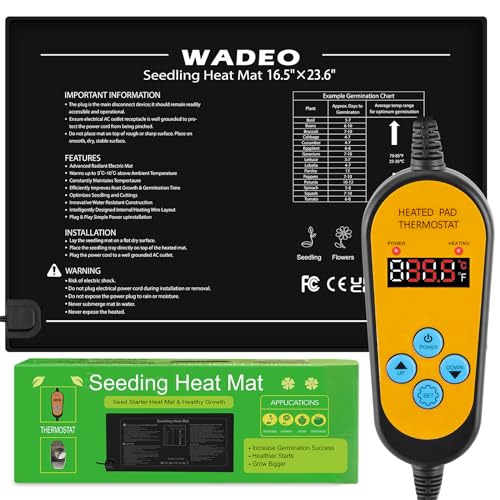 WADEO Heizmatte für Pflanzen 60 x 42 cm, Sämlinge Heizmatte Wärmematte mit Thermostat 5°C bis 45°C, Anzuchtmatte Gewächshaus Wärmematte für Setzlingskeimung, Sämling Germination, Terrarium